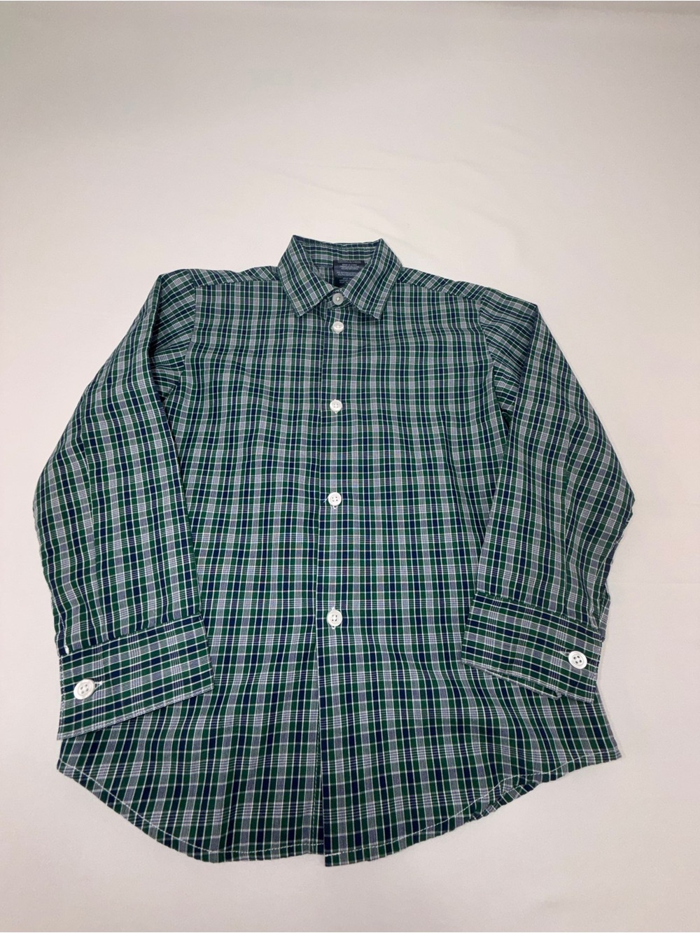 Tommy Hilfiger Boys Size 6 Shirt Green Navy Plaid Long Sleeve Button Down